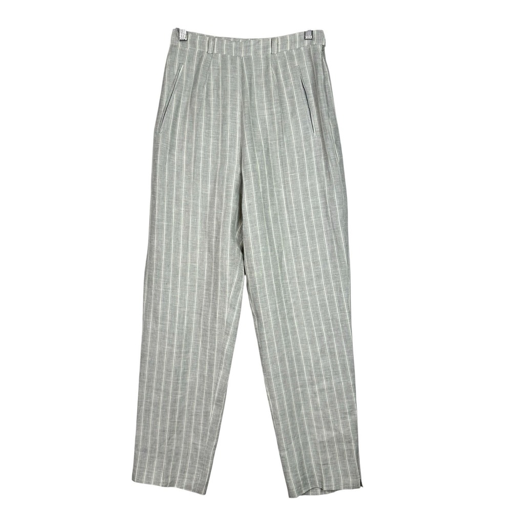 Lynn Adler France 100% Linen Pinstripe Pants Size 2 Gray Straight Leg High Rise